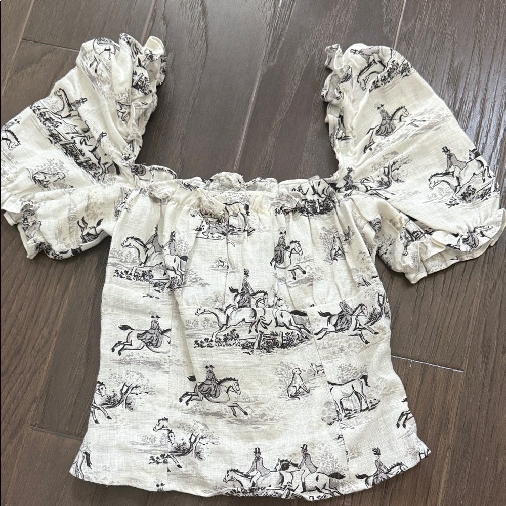 Reformation Cream Equestrian Print Blouse
